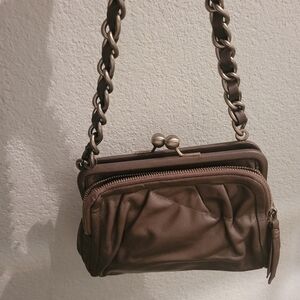 COACH PARKER LEATHER KISSLOCK SATCHEL CLUTCH